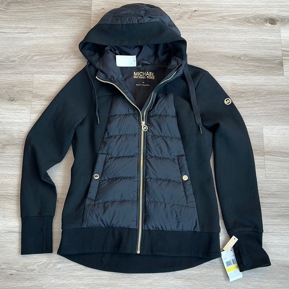 Michael Kors Black Hooded Jacket Lightweight Puffer Down Women’s medium - Picture 1 of 6